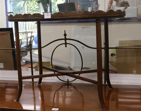 An Edwardian style patera inlaid tray on stand W.86cm